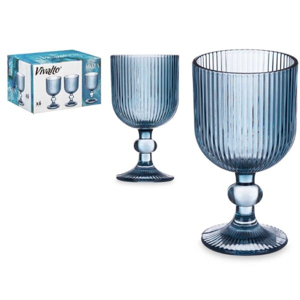 CONJUNTO 6 COPOS PÉ VINHO AZUL RISCAS VIVALTO