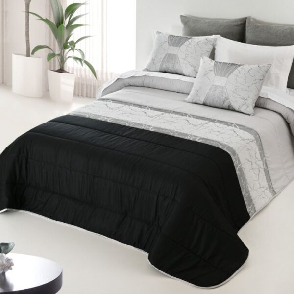 EDREDON DECORATIVO PRETO/CINZA MARMORE